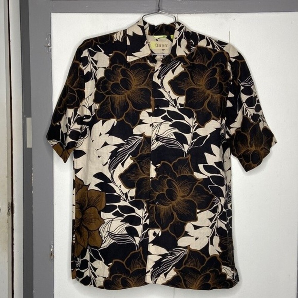 Cubavera Shirt Adult M Brown Hawaiian Button Up Short Sleeve Casual Mens Linen